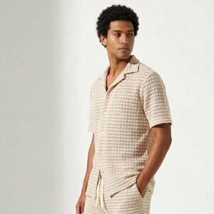 Massive Luxury Crochet Woven Shirt S Knit Coastal Resort Nautical Neutral Travel